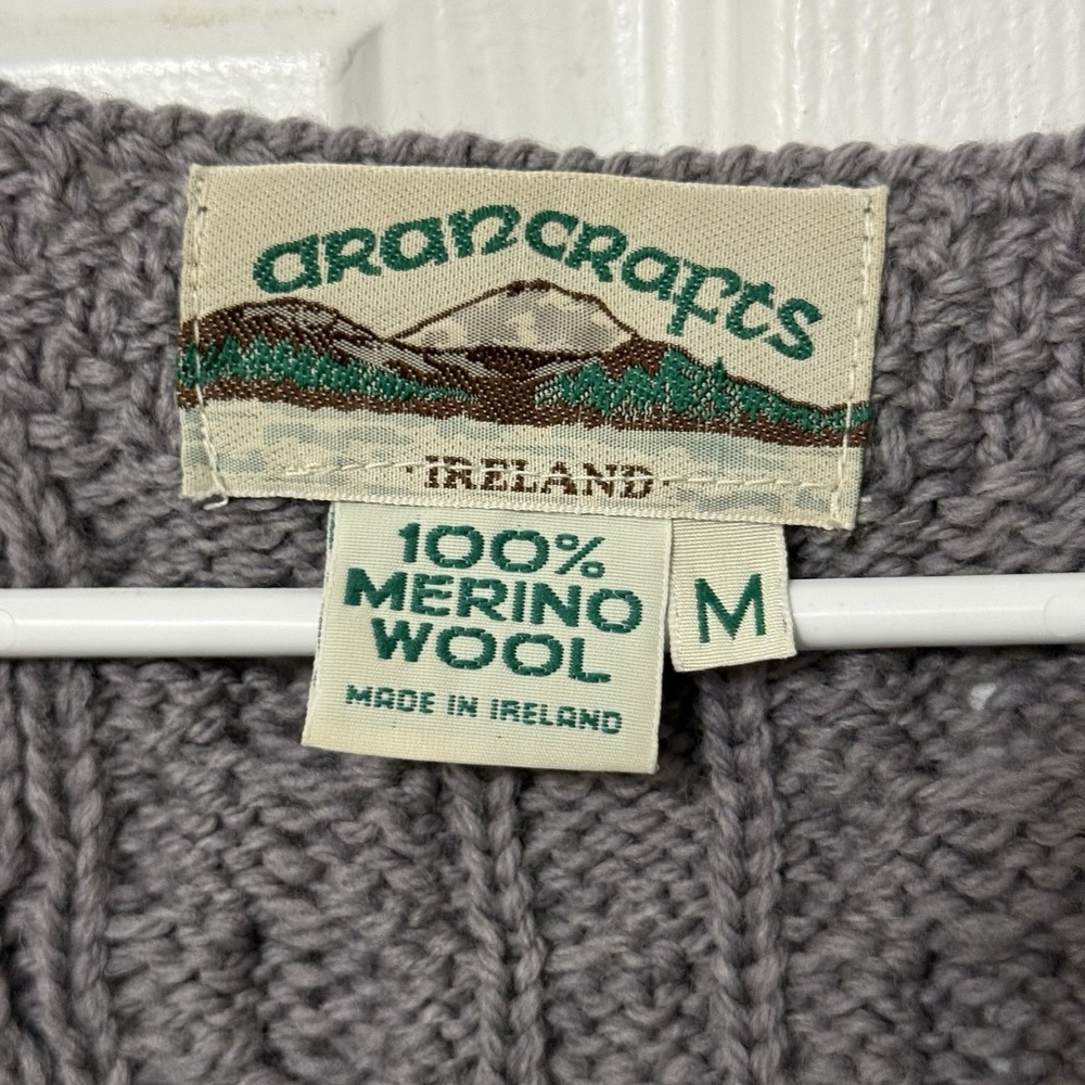 Aran Crafts Merino Wool Long Cardigan Button Ireland Women's Medium Cable Knit - Picture 4 of 4